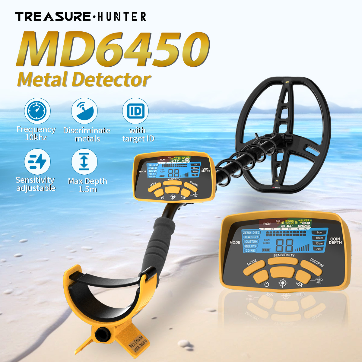 Underwater Metal Detector Waterproof - Treasure Hunter Professional DM6450 11 inch